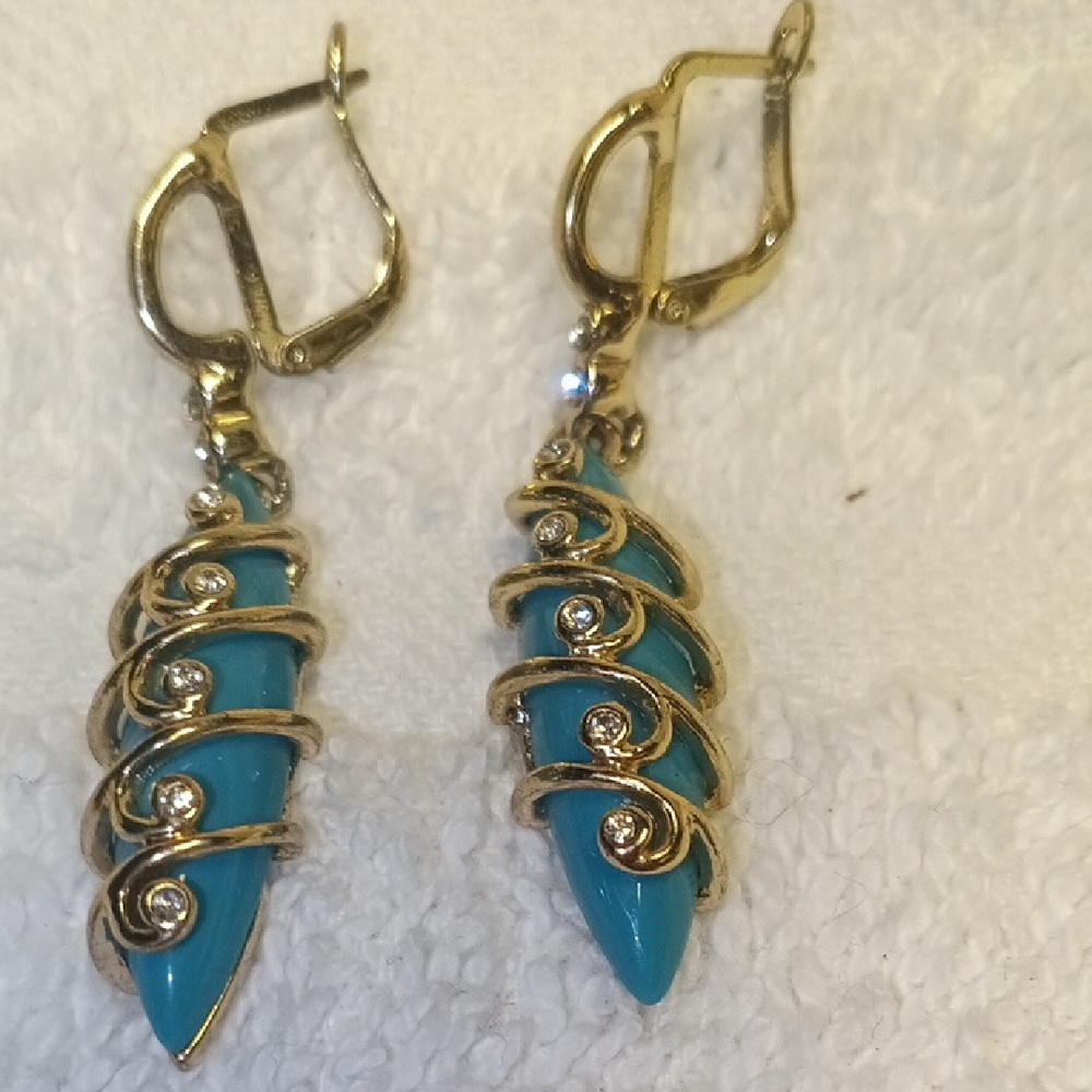 Elegant Gold and Turquoise Swirl Earrings